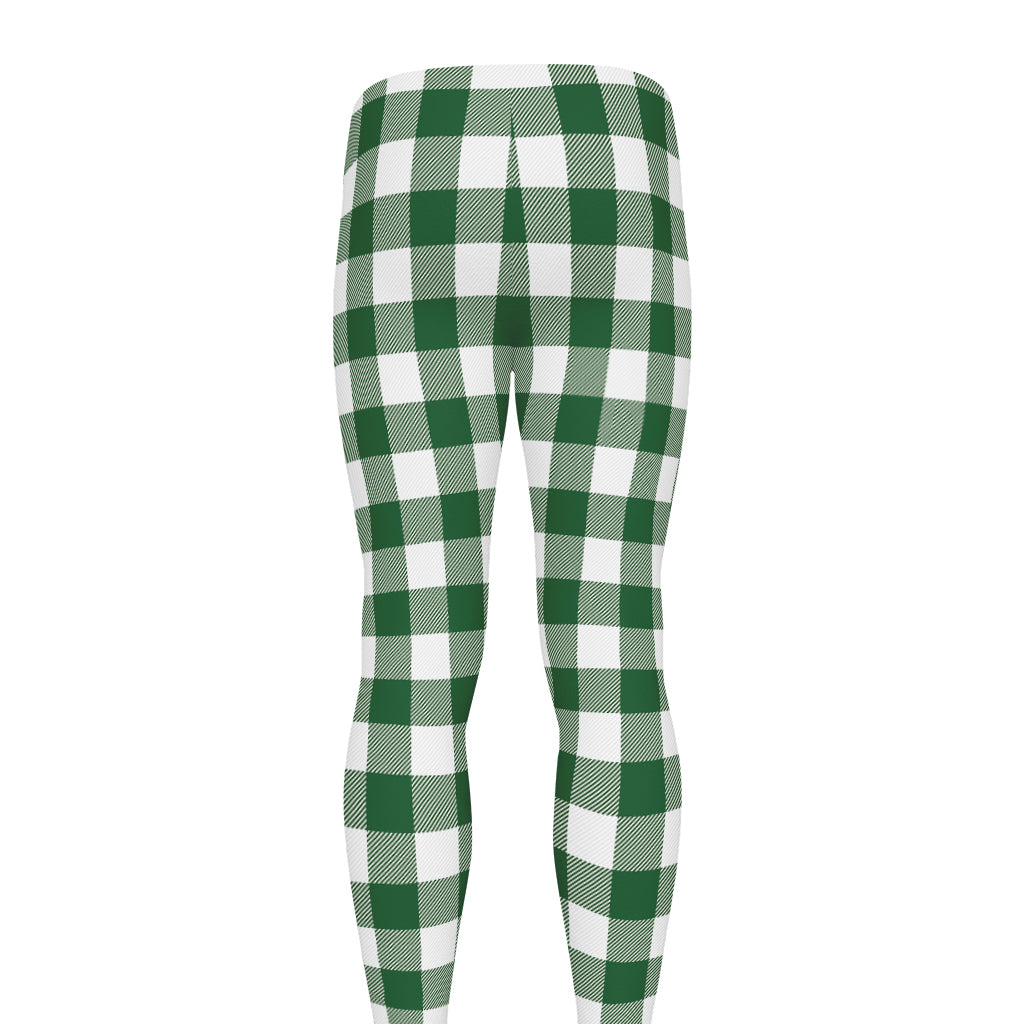 Green And White Buffalo Check Print Men's leggings