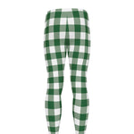 Green And White Buffalo Check Print Men's leggings
