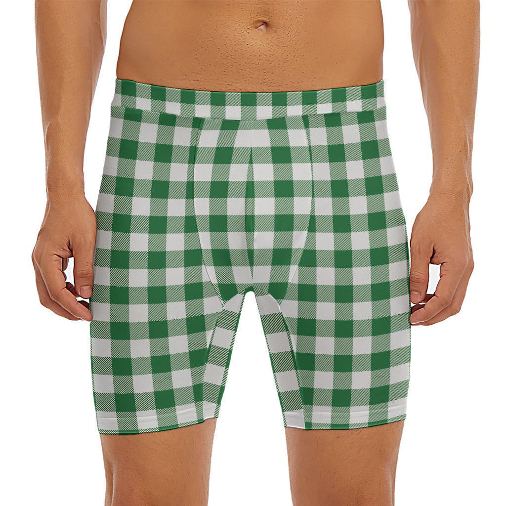 Green And White Buffalo Check Print Men's Long Boxer Briefs