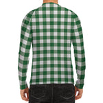 Green And White Buffalo Check Print Men's Long Sleeve Rash Guard