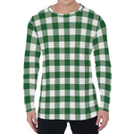 Green And White Buffalo Check Print Men's Long Sleeve T-Shirt