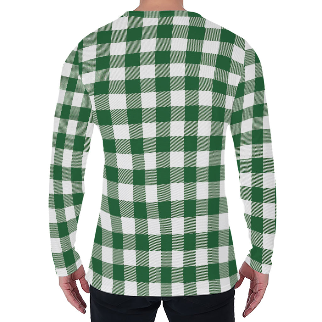 Green And White Buffalo Check Print Men's Long Sleeve T-Shirt