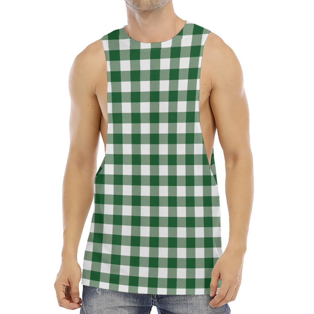 Green And White Buffalo Check Print Men's Muscle Tank Top