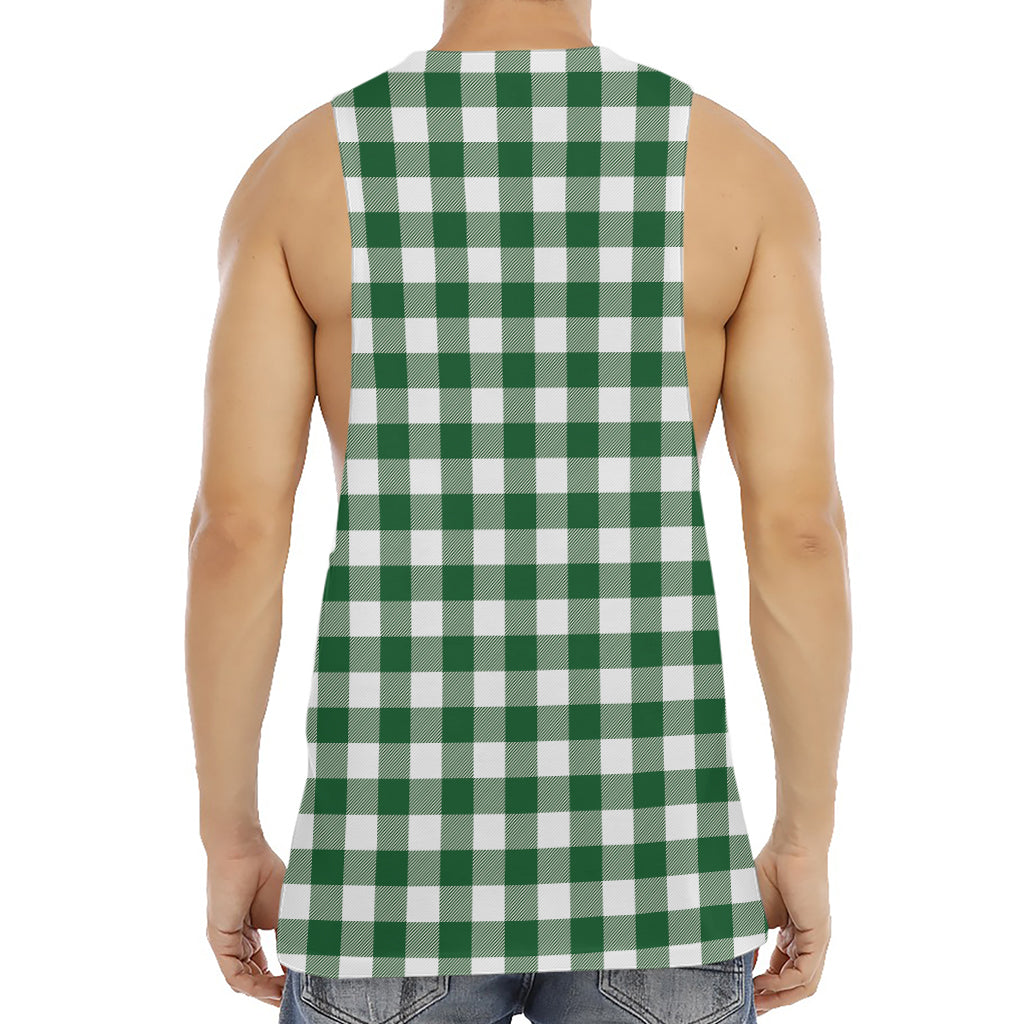 Green And White Buffalo Check Print Men's Muscle Tank Top