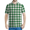 Green And White Buffalo Check Print Men's Polo Shirt