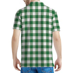 Green And White Buffalo Check Print Men's Polo Shirt