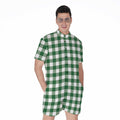 Green And White Buffalo Check Print Men's Romper
