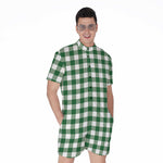 Green And White Buffalo Check Print Men's Rompers