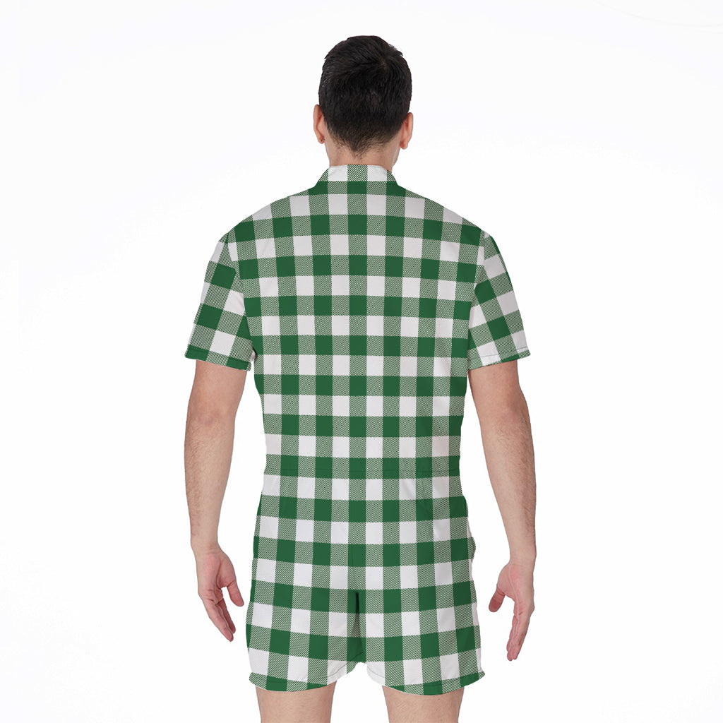 Green And White Buffalo Check Print Men's Rompers
