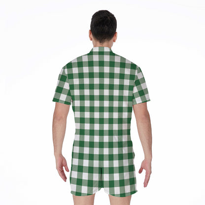 Green And White Buffalo Check Print Men's Rompers