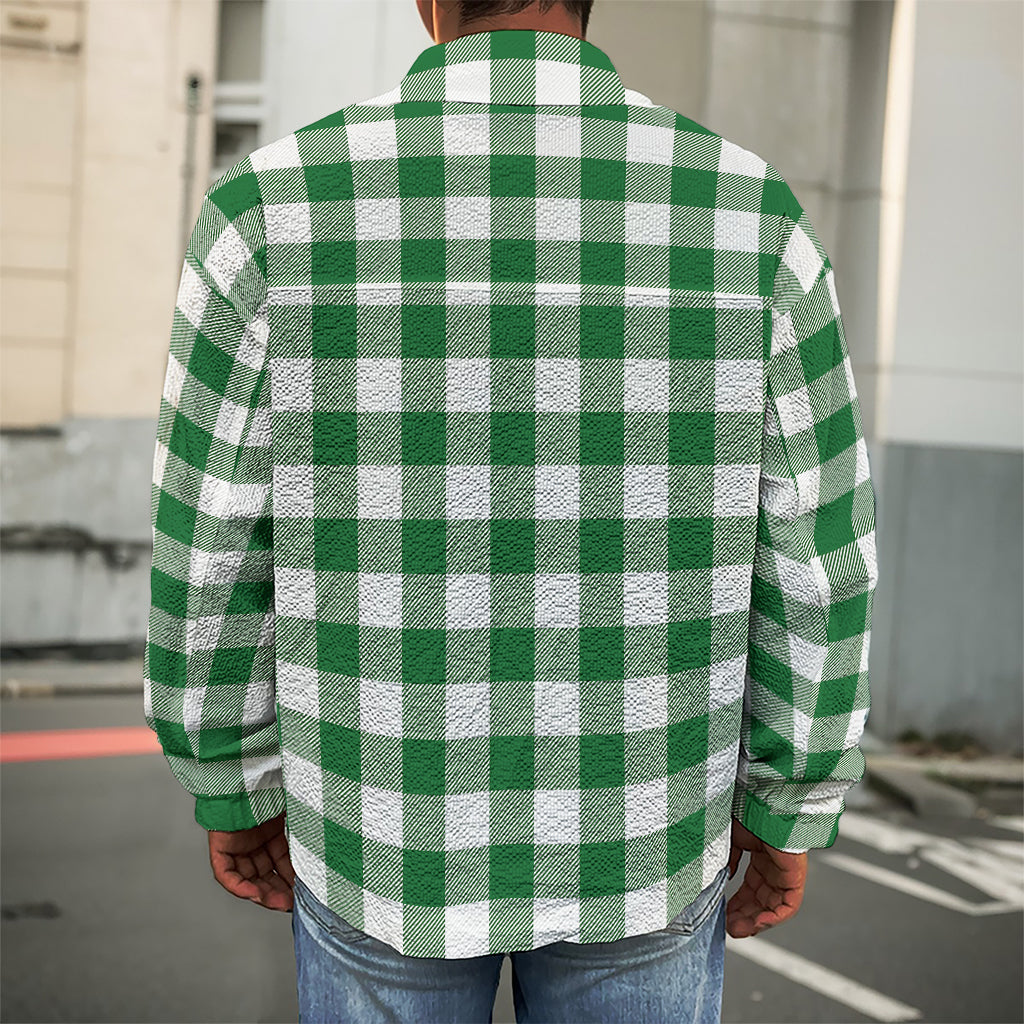 Green And White Buffalo Check Print Men's Shirt Jacket