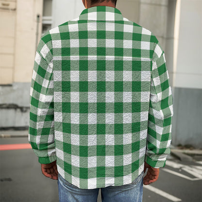 Green And White Buffalo Check Print Men's Shirt Jacket