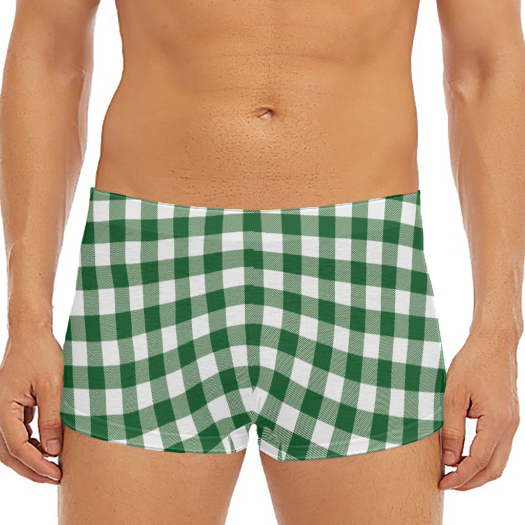 Green And White Buffalo Check Print Men's Short Boxer Briefs