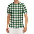 Green And White Buffalo Check Print Men's Short Sleeve Rash Guard