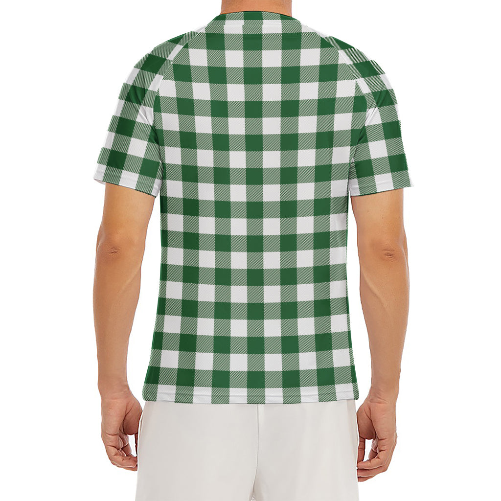 Green And White Buffalo Check Print Men's Short Sleeve Rash Guard
