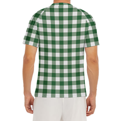 Green And White Buffalo Check Print Men's Short Sleeve Rash Guard