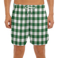 Green And White Buffalo Check Print Men's Split Running Shorts