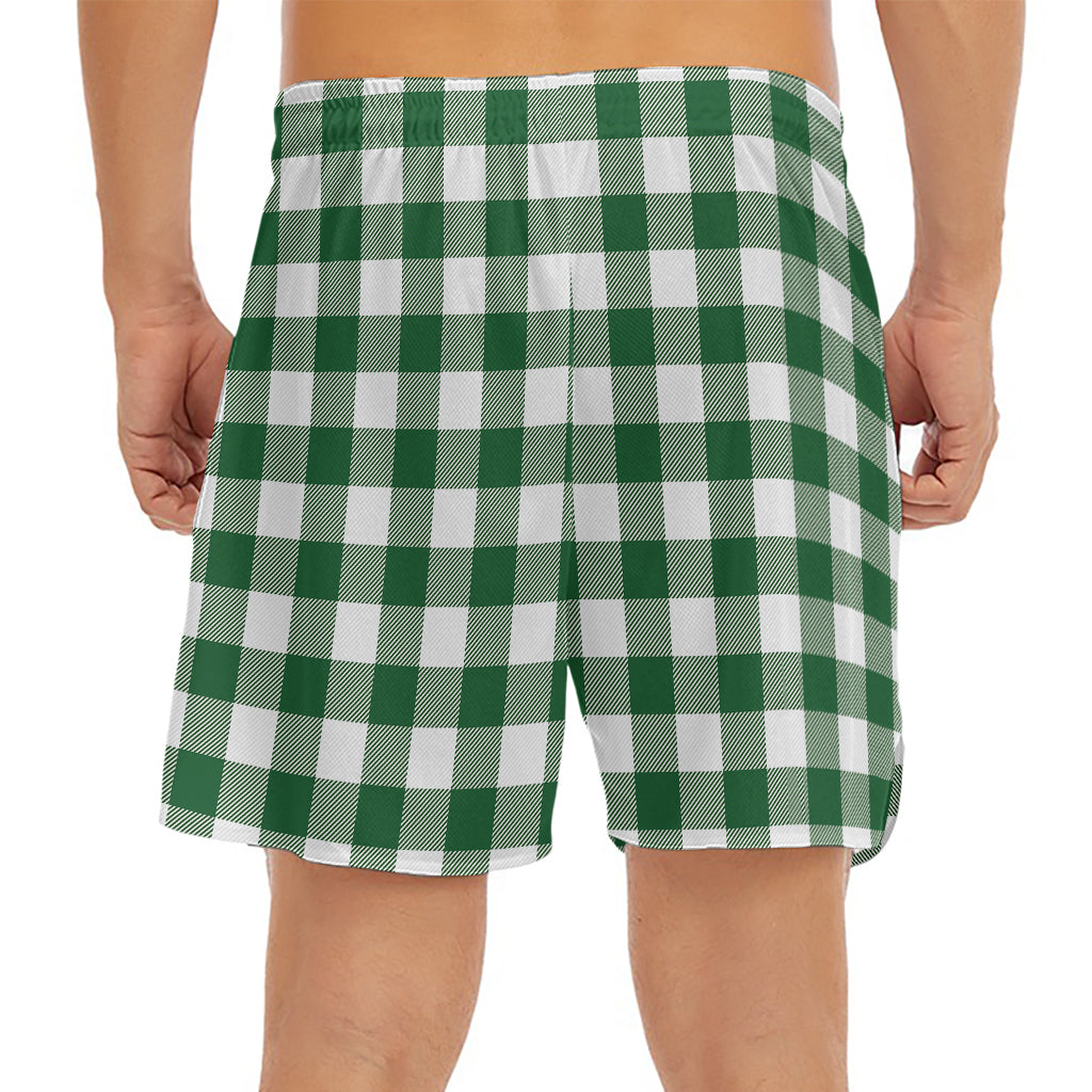 Green And White Buffalo Check Print Men's Split Running Shorts