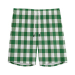 Green And White Buffalo Check Print Men's Sports Shorts
