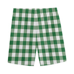 Green And White Buffalo Check Print Men's Sports Shorts
