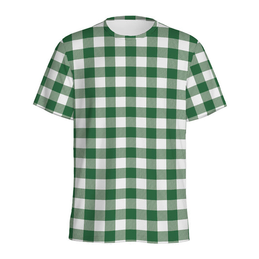 Green And White Buffalo Check Print Men's Sports T-Shirt