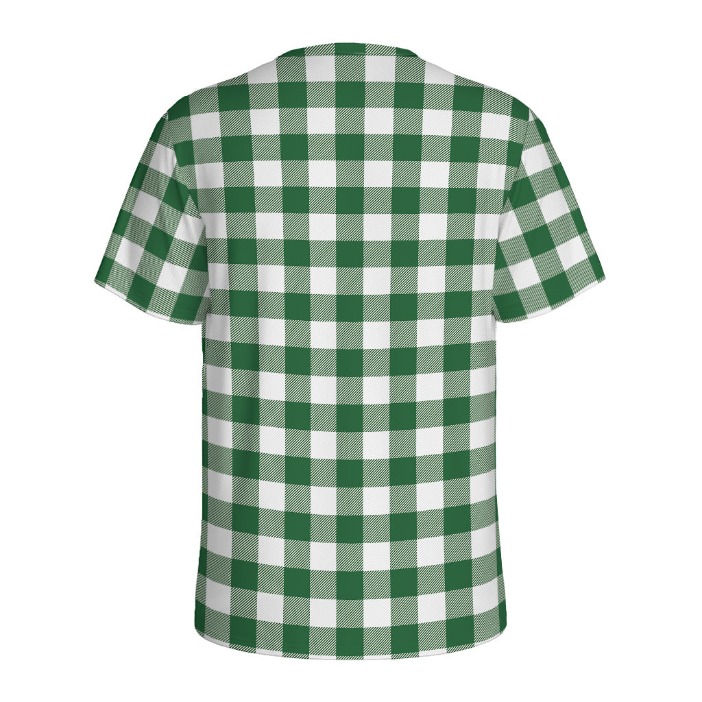 Green And White Buffalo Check Print Men's Sports T-Shirt