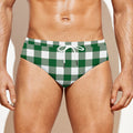 Green And White Buffalo Check Print Men's Swim Briefs