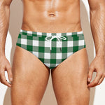 Green And White Buffalo Check Print Men's Swim Briefs