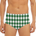 Green And White Buffalo Check Print Men's Triangle Swim Briefs