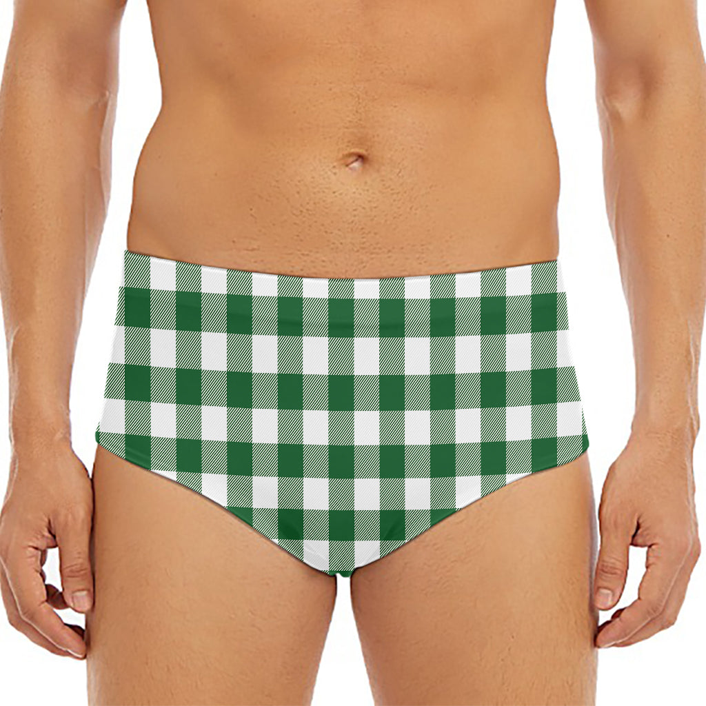 Green And White Buffalo Check Print Men's Triangle Swim Briefs