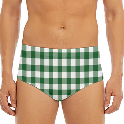 Green And White Buffalo Check Print Men's Triangle Swim Briefs