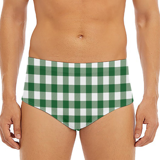 Green And White Buffalo Check Print Men's Triangle Swim Briefs