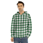 Green And White Buffalo Check Print Men's Velvet Pullover Hoodie