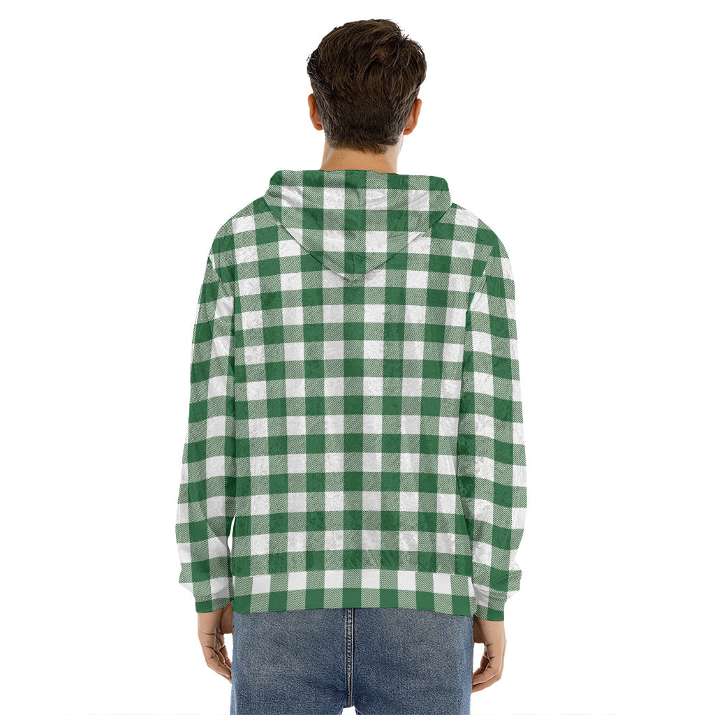 Green And White Buffalo Check Print Men's Velvet Pullover Hoodie