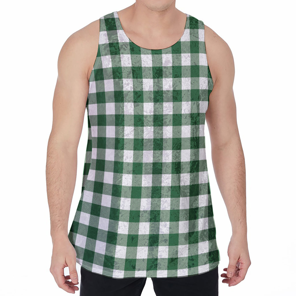 Green And White Buffalo Check Print Men's Velvet Tank Top