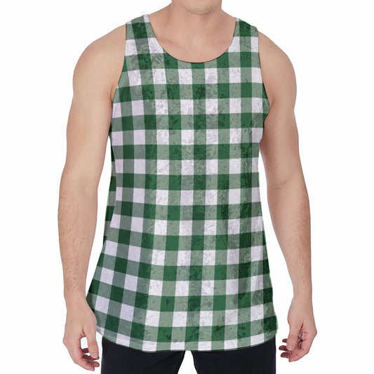 Green And White Buffalo Check Print Men's Velvet Tank Top