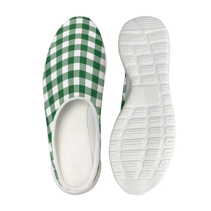Green And White Buffalo Check Print Mesh Casual Shoes