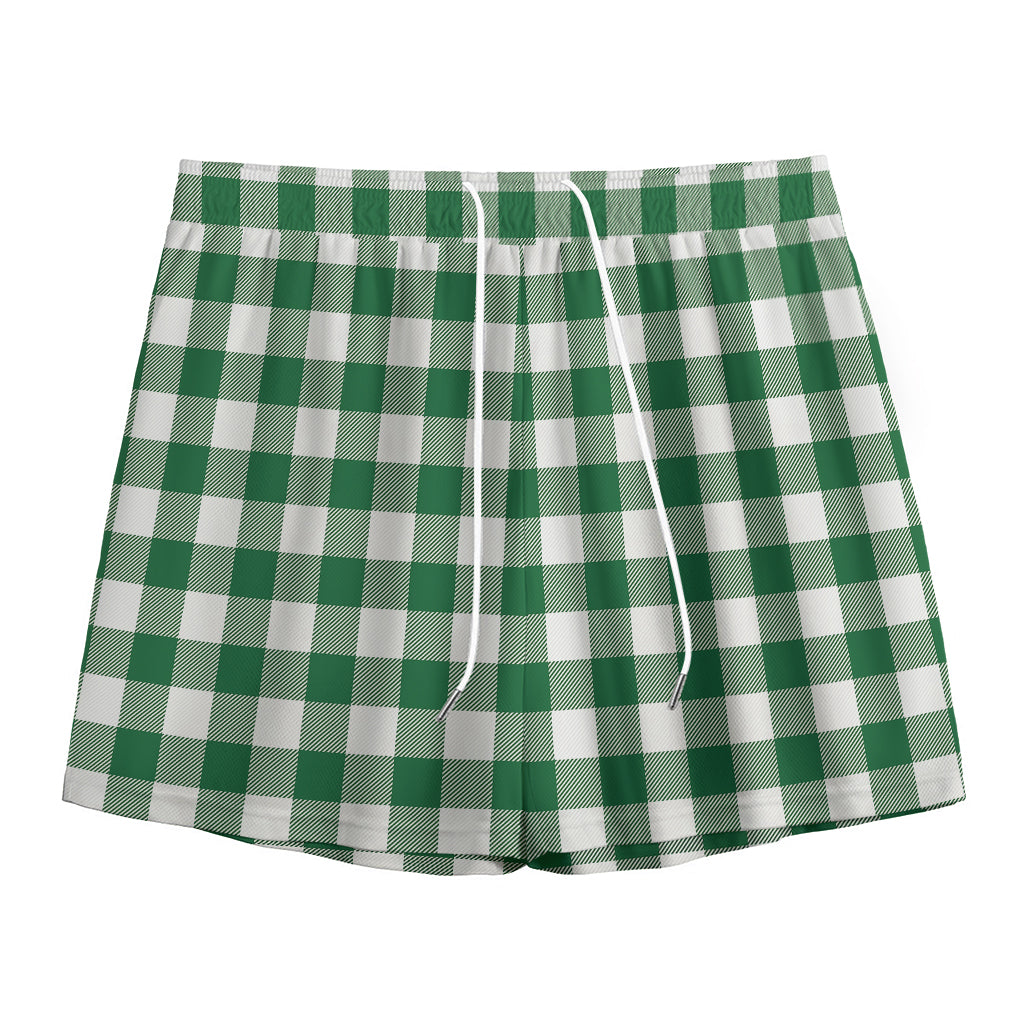 Green And White Buffalo Check Print Mesh Shorts