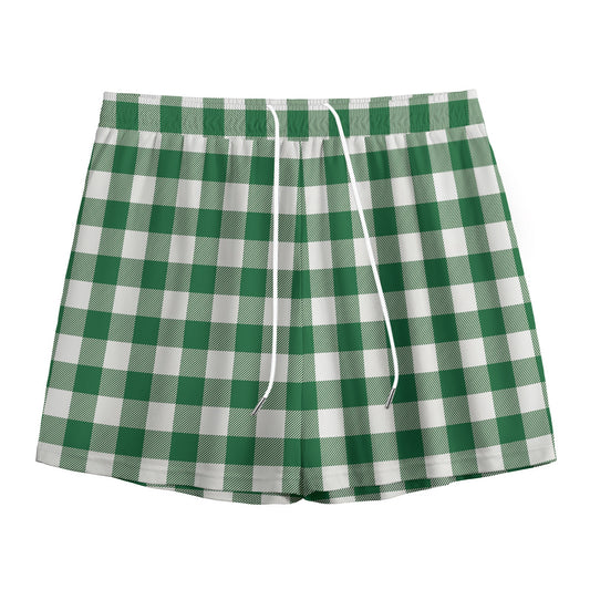 Green And White Buffalo Check Print Mesh Shorts