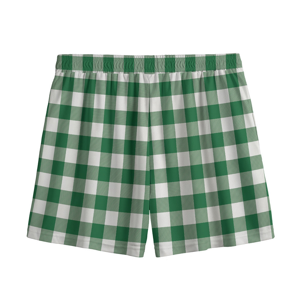 Green And White Buffalo Check Print Mesh Shorts
