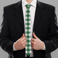 Green And White Buffalo Check Print Necktie