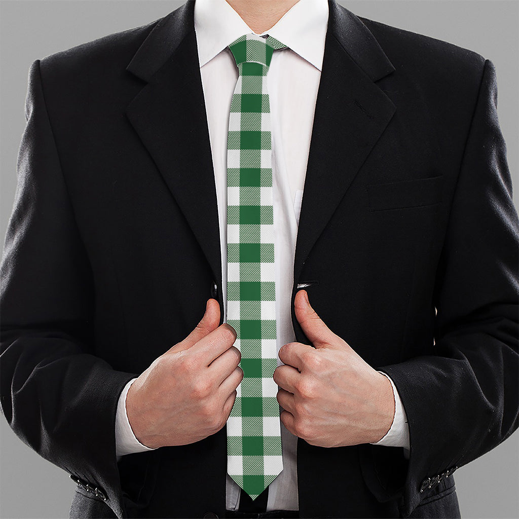 Green And White Buffalo Check Print Necktie