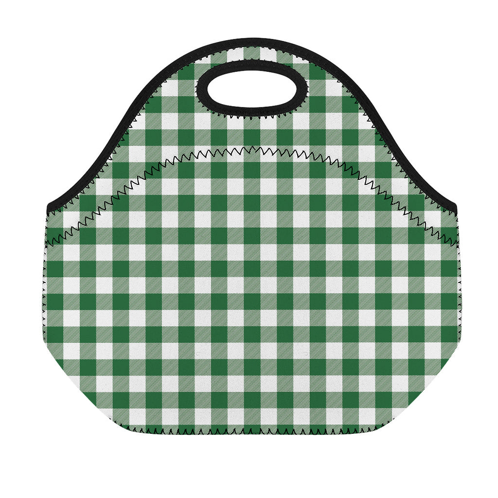 Green And White Buffalo Check Print Neoprene Lunch Bag