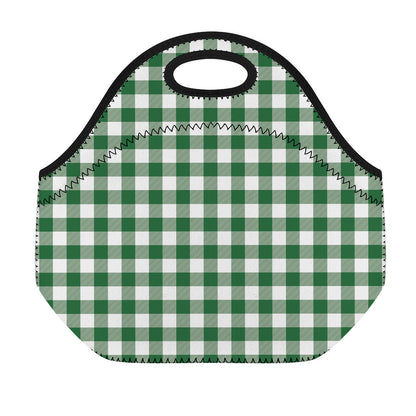 Green And White Buffalo Check Print Neoprene Lunch Bag