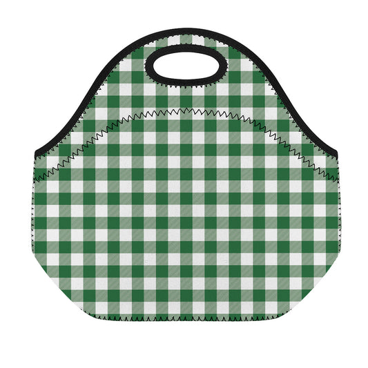 Green And White Buffalo Check Print Neoprene Lunch Bag