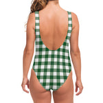 Green And White Buffalo Check Print One Piece Swimsuit