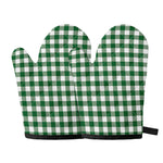 Green And White Buffalo Check Print Oven Mitts
