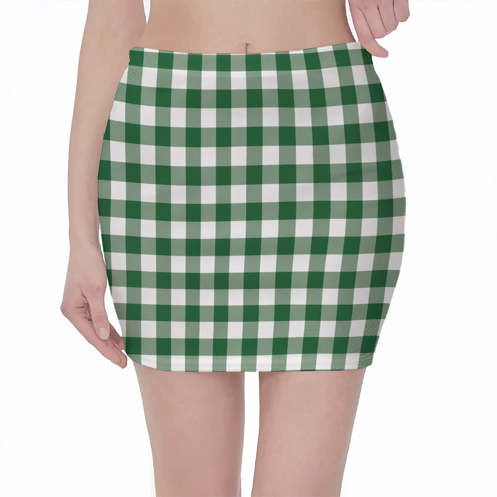 Green And White Buffalo Check Print Pencil Mini Skirt