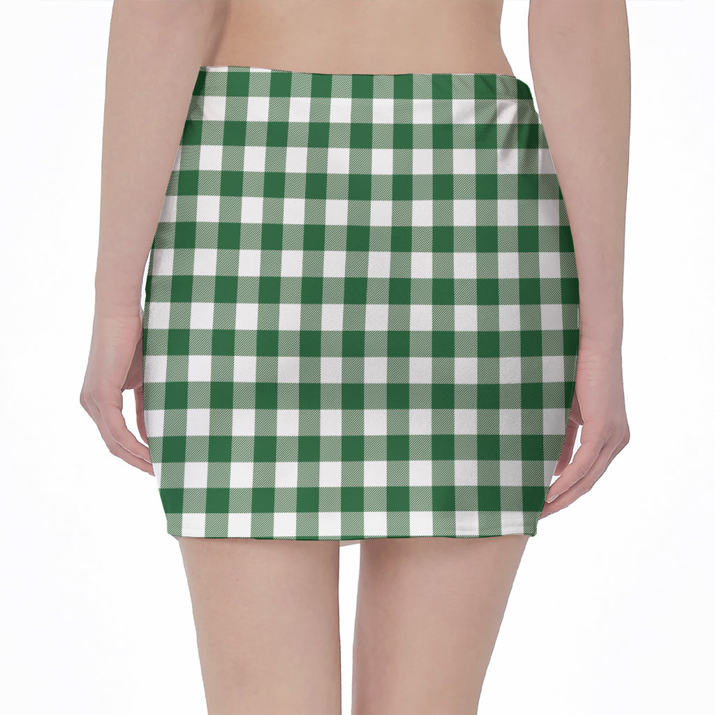 Green And White Buffalo Check Print Pencil Mini Skirt