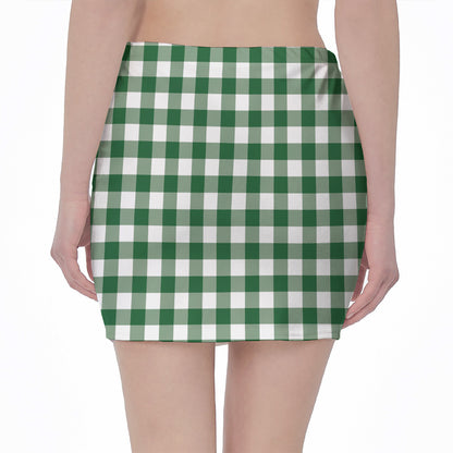 Green And White Buffalo Check Print Pencil Mini Skirt